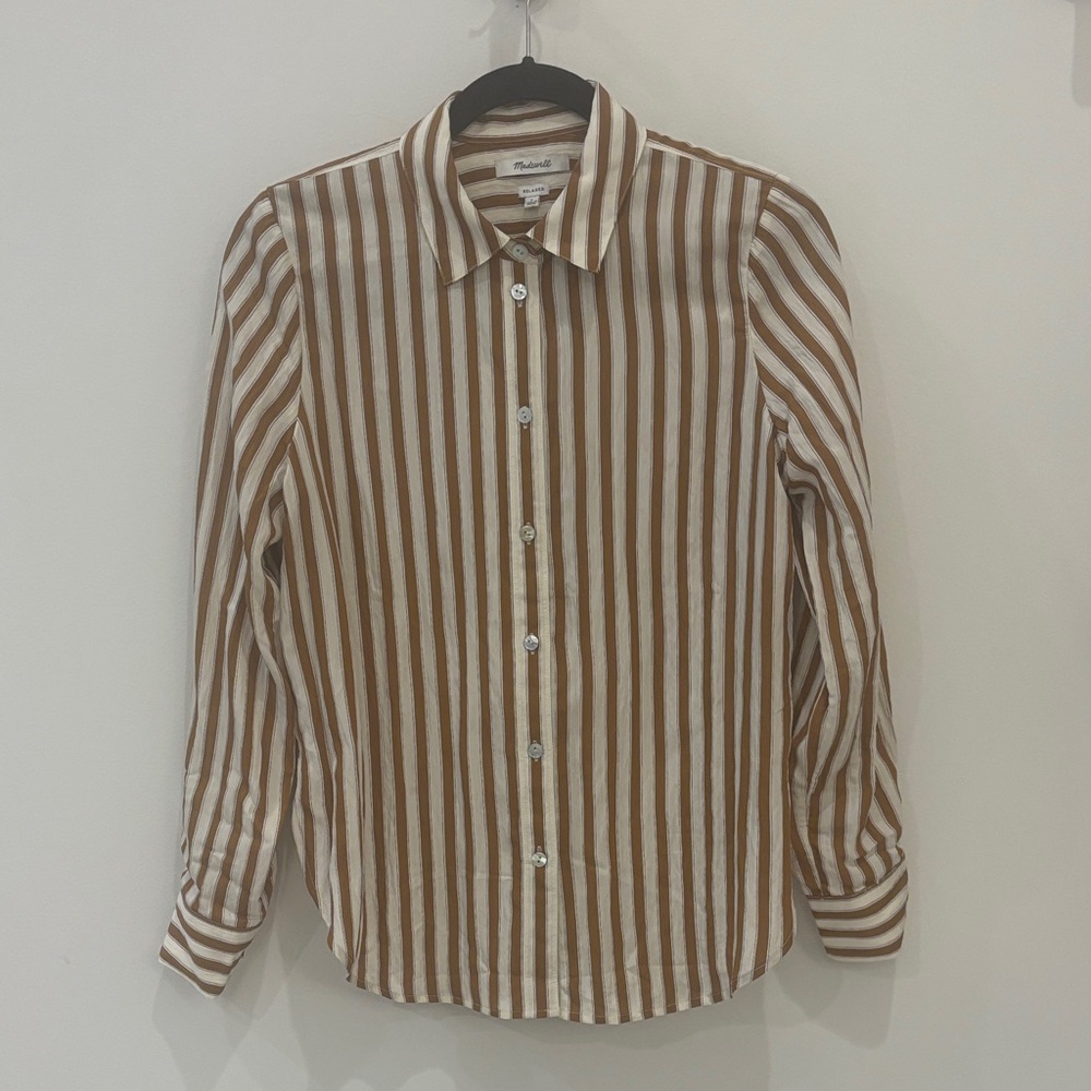 Madewell Brown and White Relaxed Striped Button Down Shirt